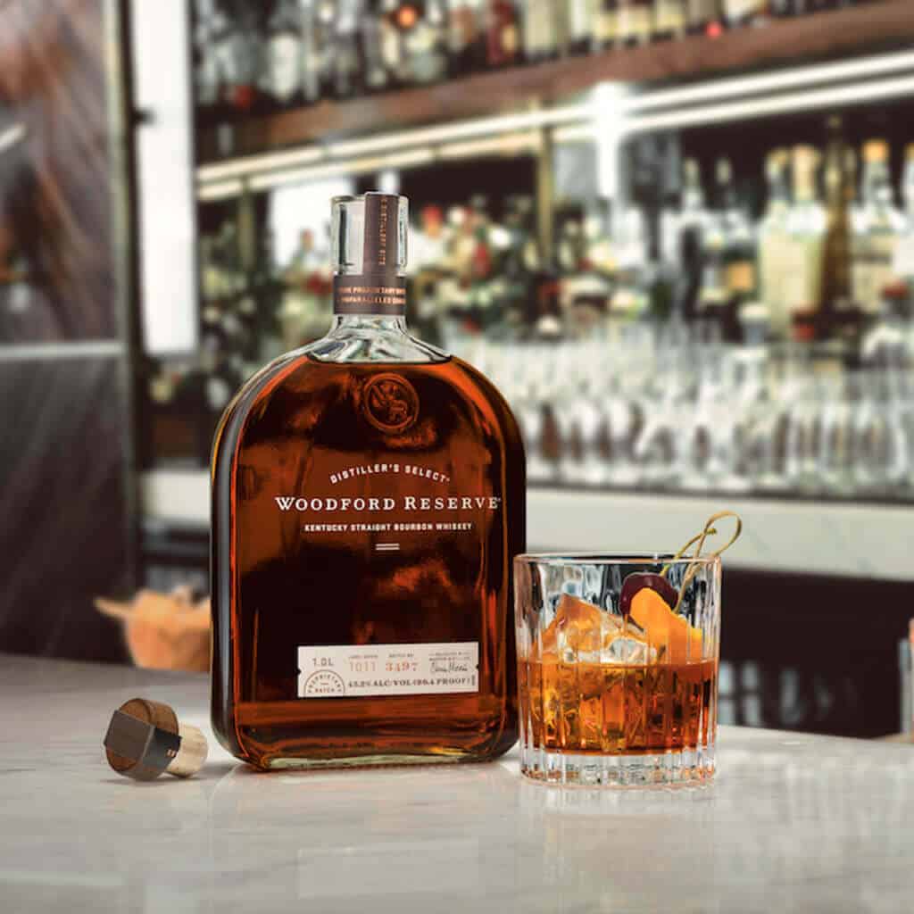 bottle of Woodford Reserve with a glass