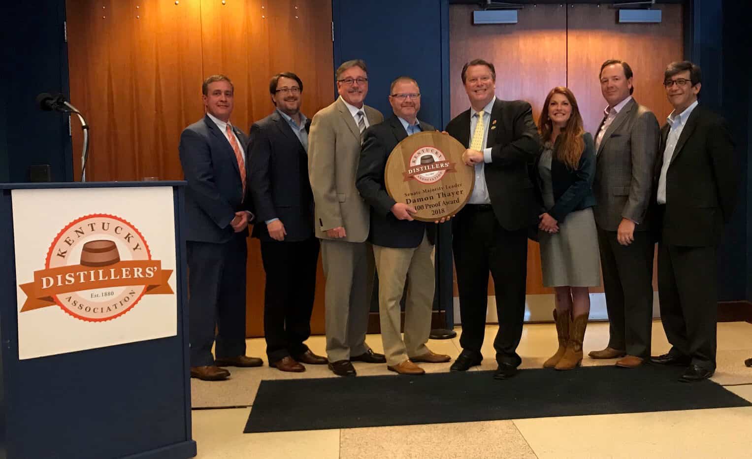 KDA Sen. Thayer 100 Proof - Kentucky Distillers’ Association Honors Senate Majority Leader Damon Thayer With “100 Proof” Award
