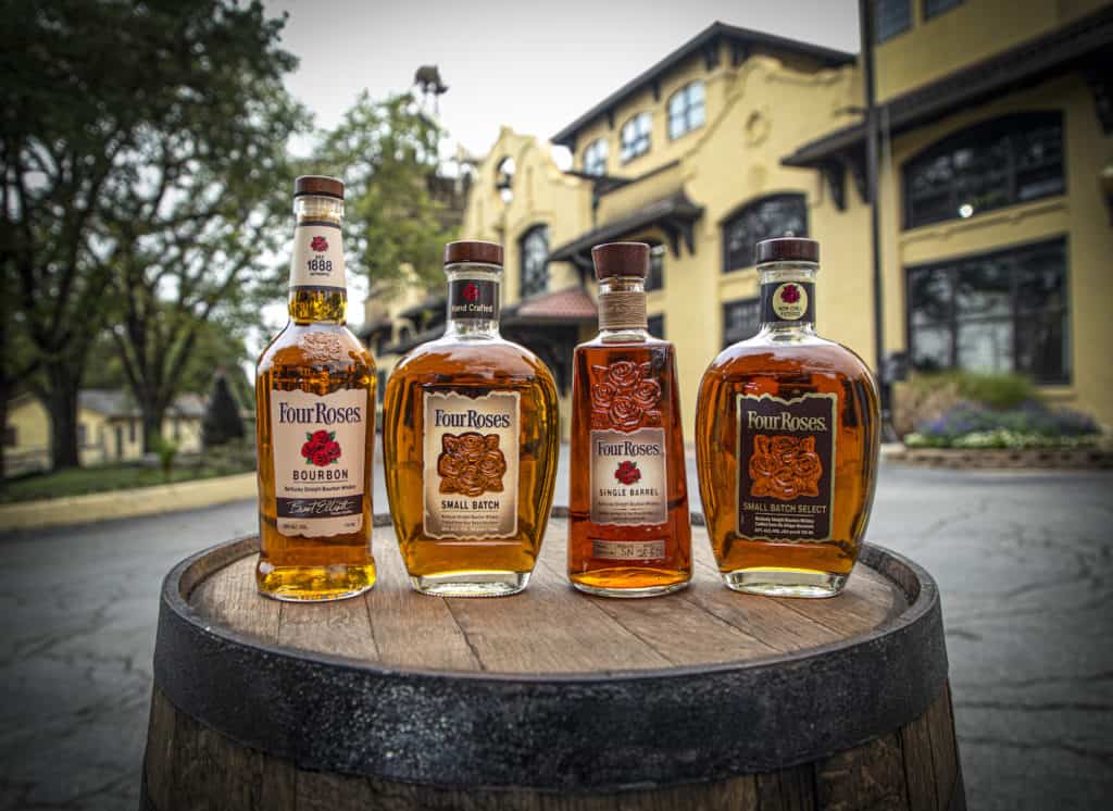 Four Roses Family of Premium Product in front of Distillery in Lawrenceburg Kentucky.