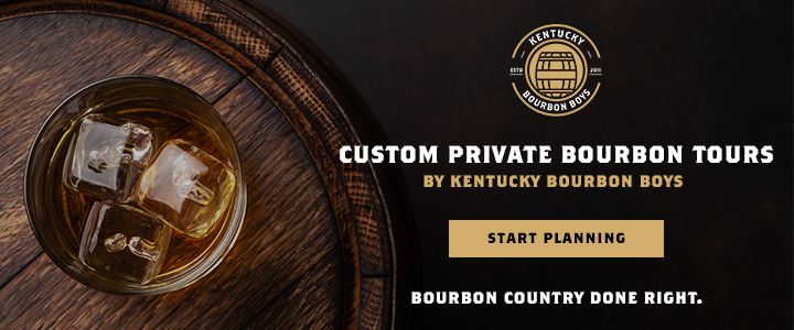 A nice bourbon glass with the perfect amount of ice sits on a wooden rustic table, inviting you to join the Kentucky Bourbon Boys for a private custom bourbon tour in Kentucky
