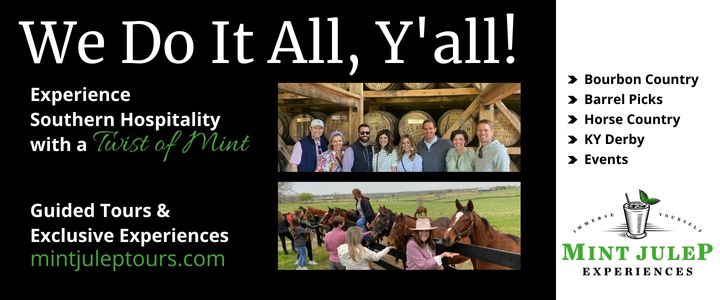 Text saying We Do It All, Y'all with photos of friends playing with horses, and visiting bourbon distilleries